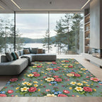Romantic Pink Yellow Wildflower Bouquet Rug