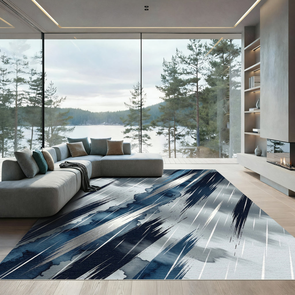 Abstract Ink Wash Diagonal Strokes Rug
