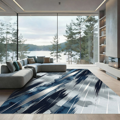 Abstract Ink Wash Diagonal Strokes Rug