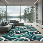 Oceanic Teal Gray Swirling Waves Rug
