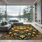Golden Lotus Narcissus Floral Medallion Rug