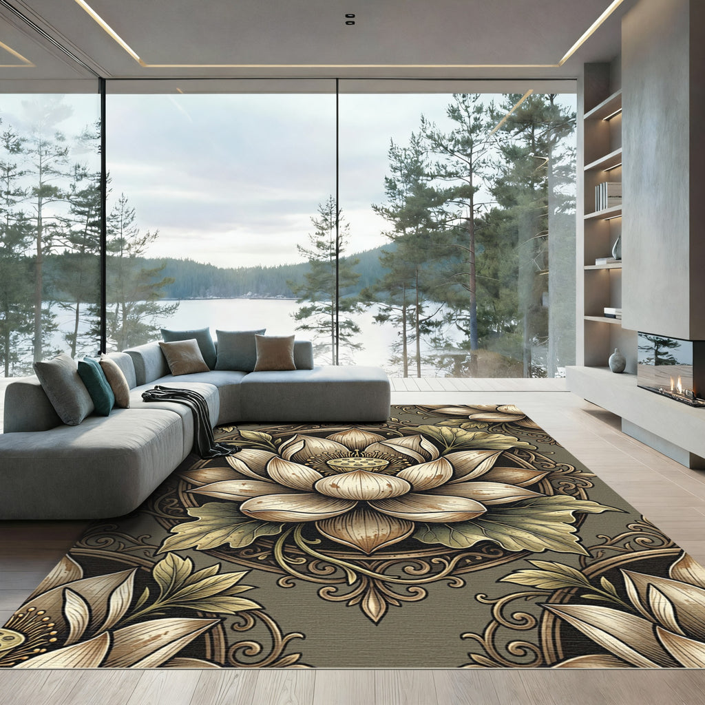 Classic Sepia Lotus Flourish Rug