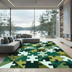 Geometric Olive Mosaic Jigsaw Illustration Rug