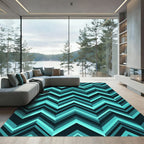 Modern Turquoise Geometric Chevron Zigzag Rug