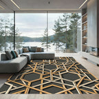 Sophisticated Gold Charcoal Geometric Hexagon Rug