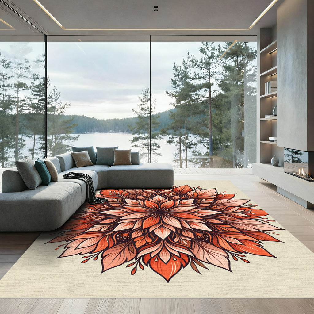 Fiery Orange Blossom Mandala Rug