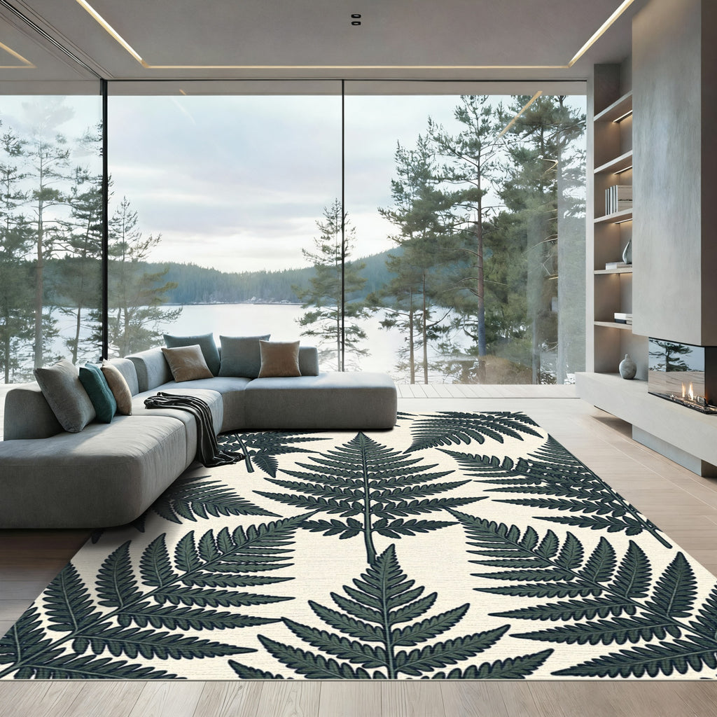 Lush Emerald Fern Botanical Garden Rug
