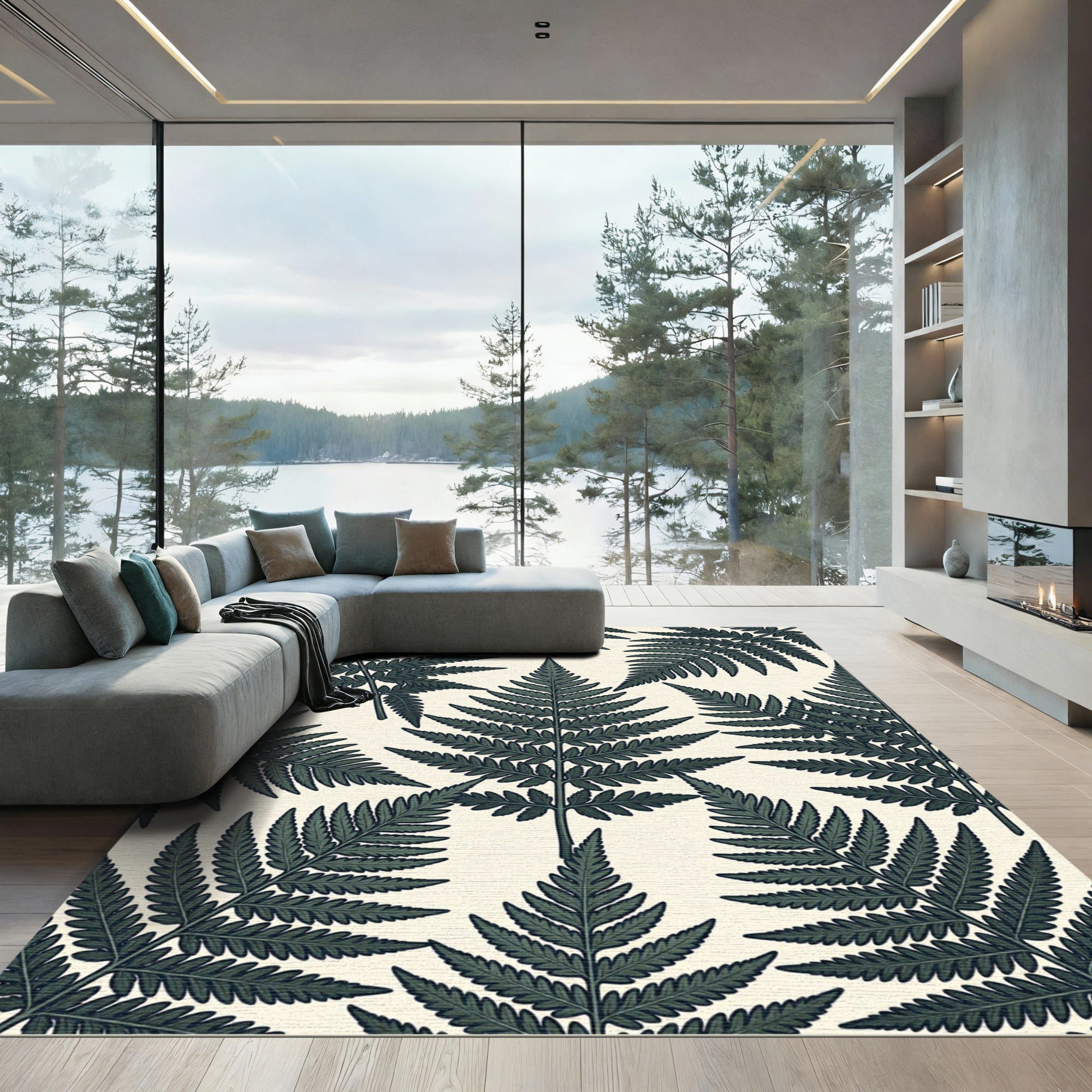 Lush Emerald Fern Botanical Garden Rug