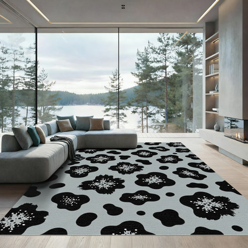 Abstract Black White Grey Blotches Rug