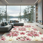 Blushing Pink Botanical Cosmos Flower Rug