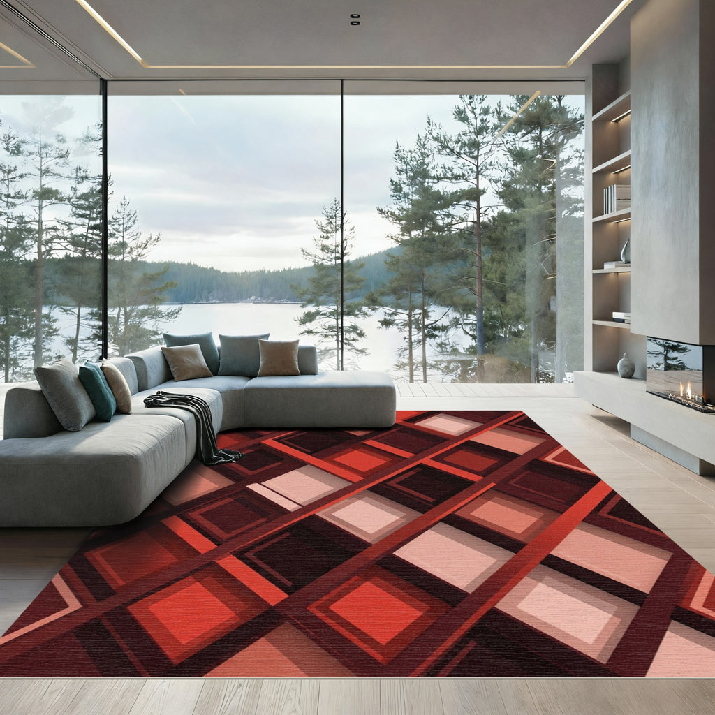 Red Crimson Diamond Lattice Rug