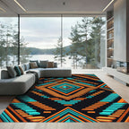 Teal and Tangerine Geometric Diamond Staircase Rug