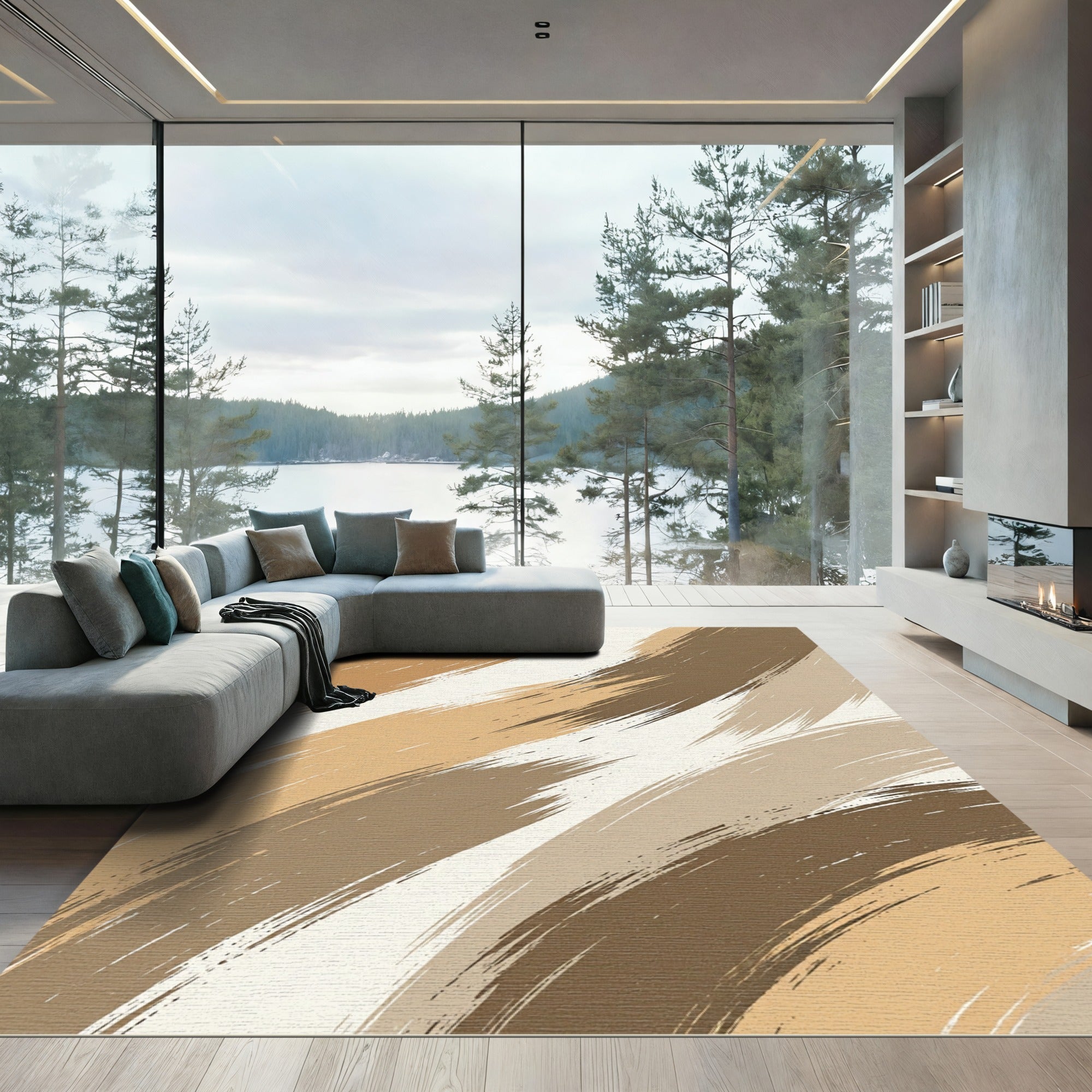 Earthy Abstract Brush Stroke Rug