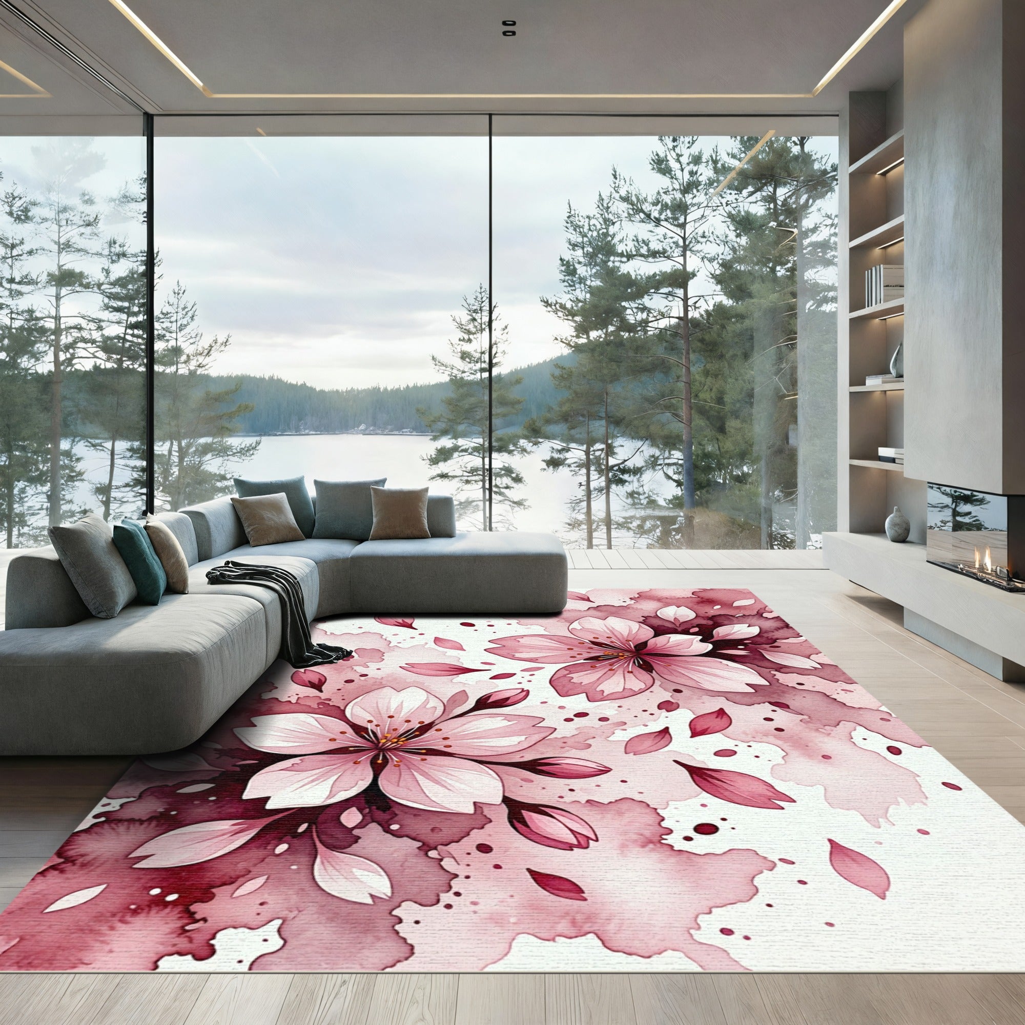Watercolor Cherry Blossom Petal Rouge Rug