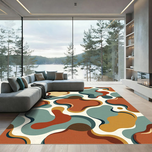 Abstract Organic Earth Tone Fluid Shapes Rug