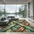 Distressed Wood Plank Lattice Weave Rug