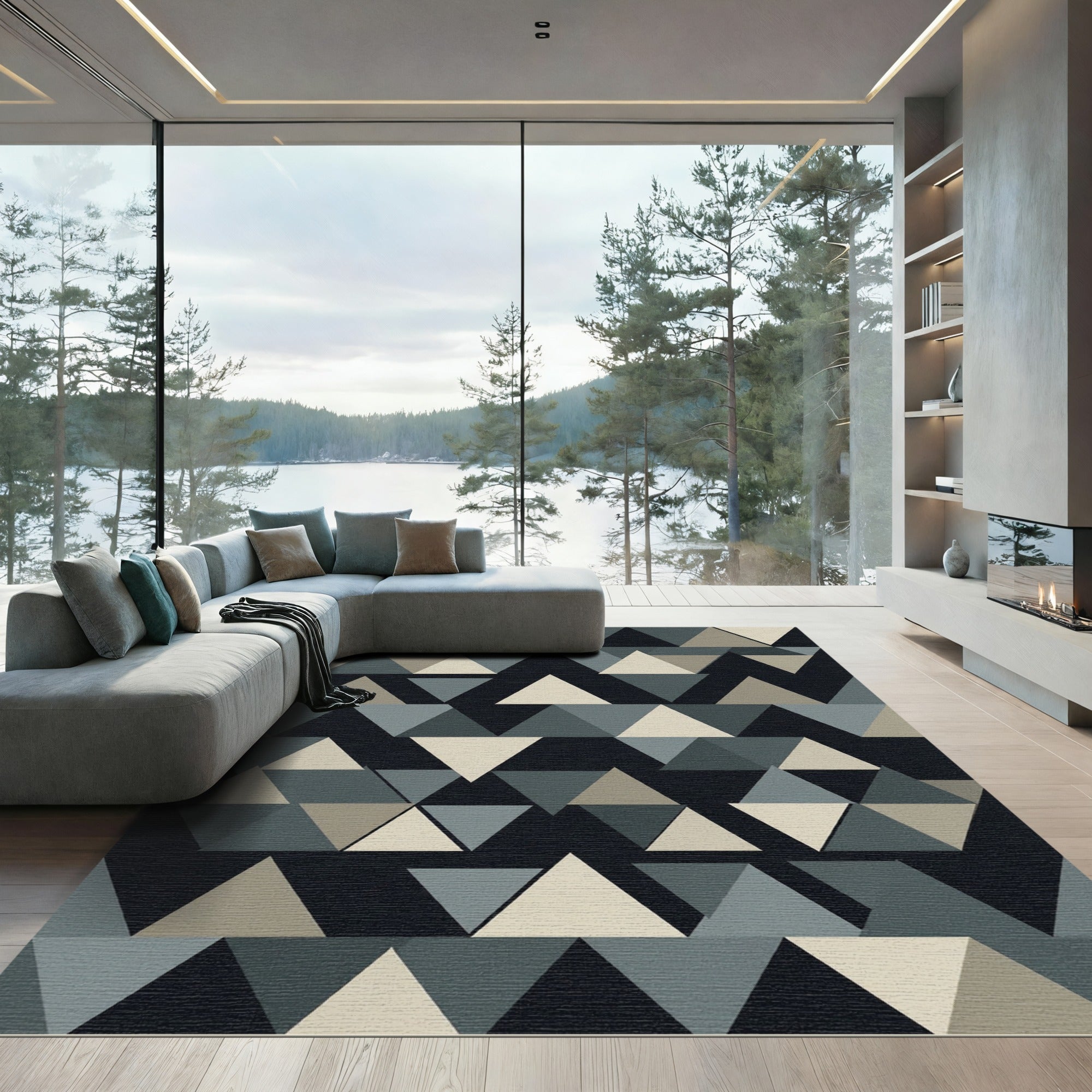 Modern Geometric Triangle Gray Monochrome Area Rug