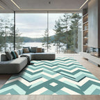 Geometric Blue Chevron Layered Accent Rug