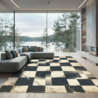 Distressed Monochrome Checkerboard Grid Rug