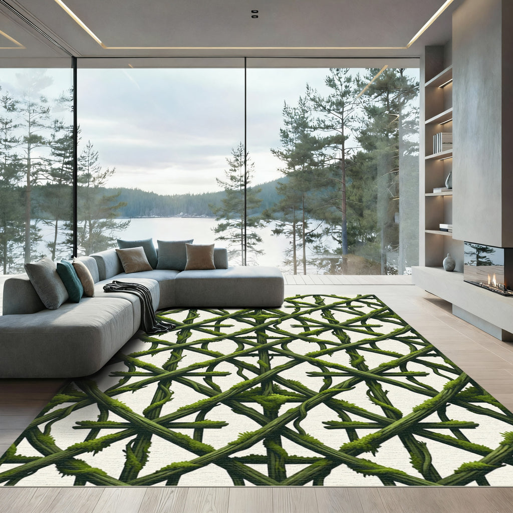 Mossy Botanical Lattice Vine Trellis Rug