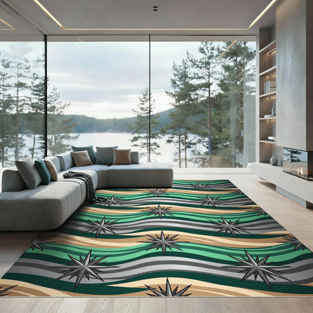 Emerald Wave Celestial Star Medallion Rug