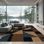 Abstract Geometric Navy and Ochre Block Rug