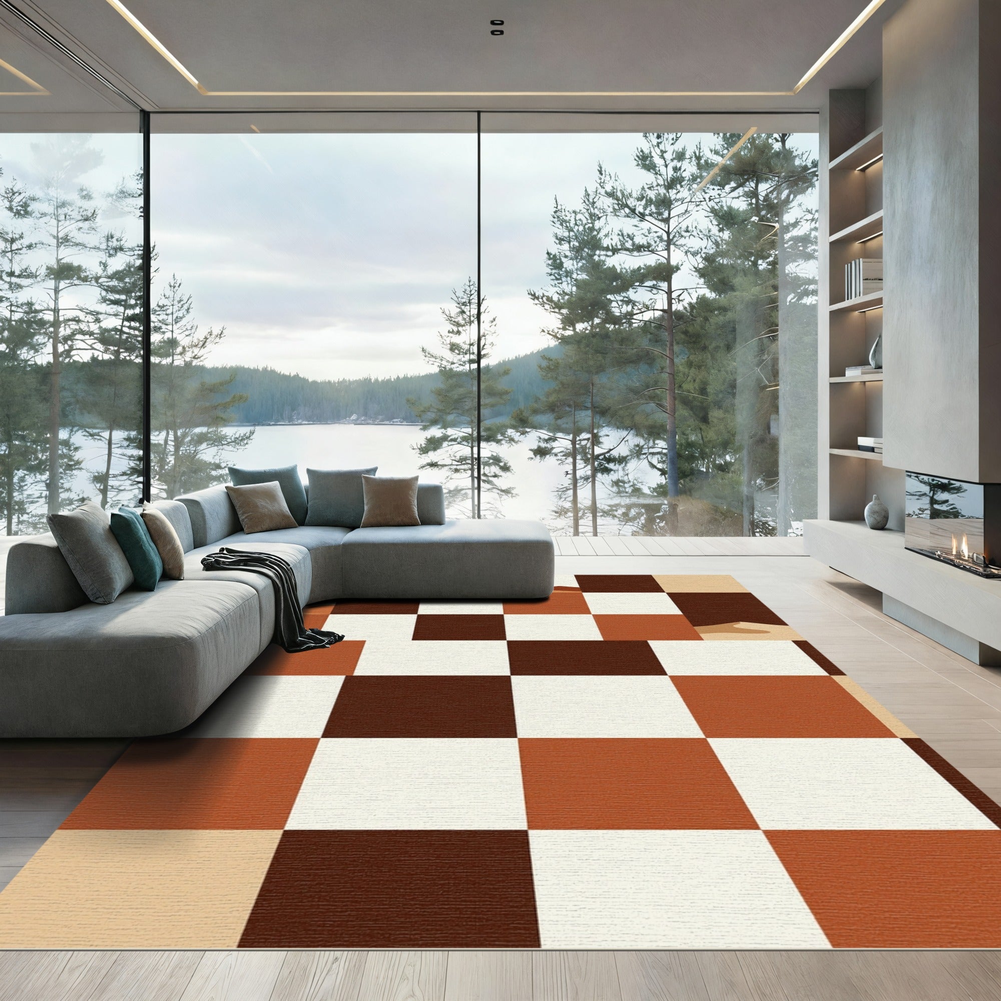 Earthy Desert Landscape Check Rug