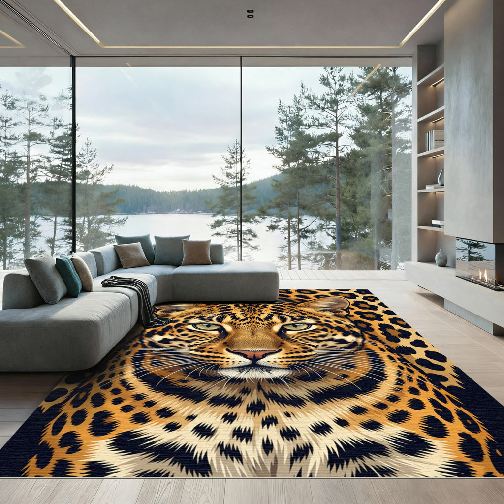 Golden Leopard Spots Face Rug
