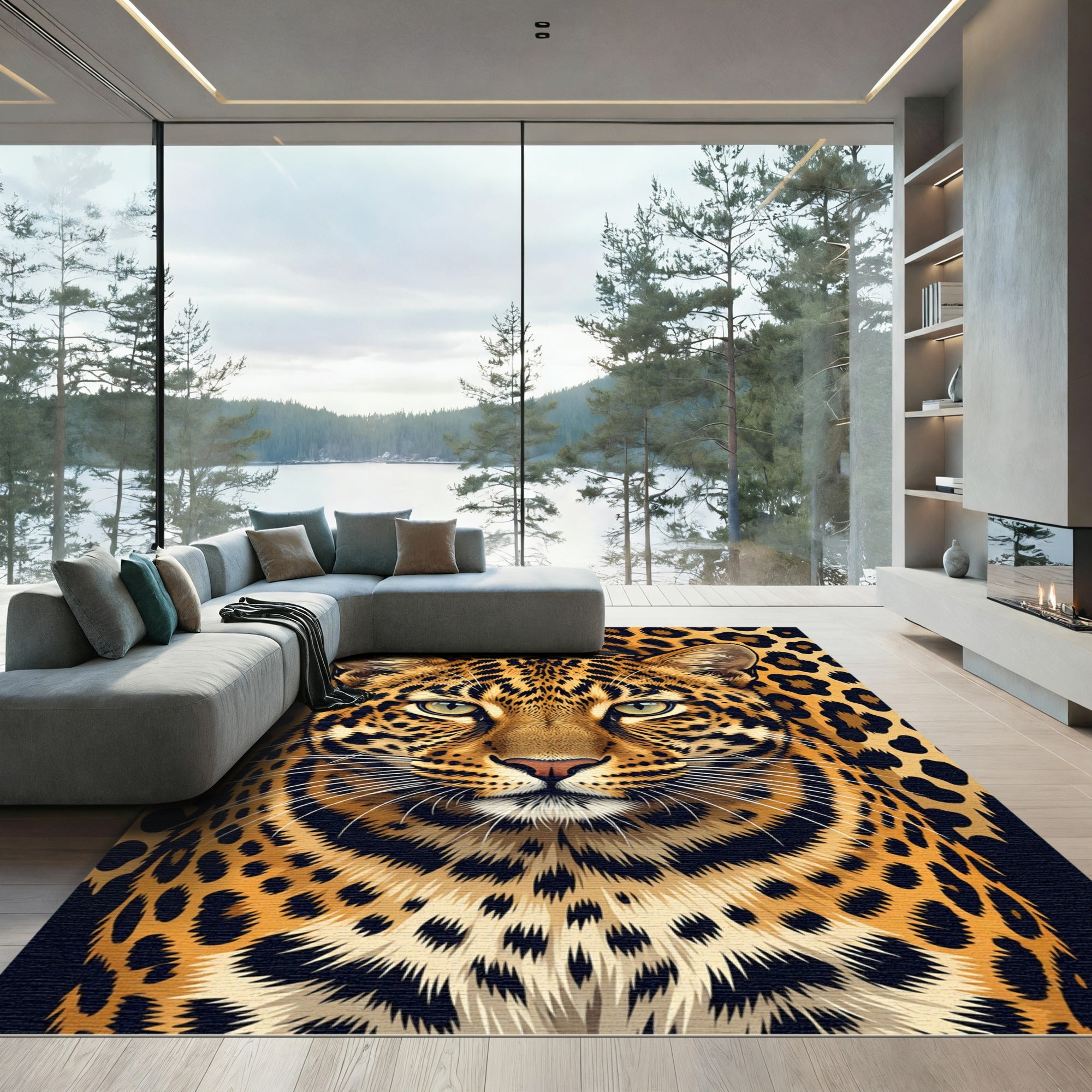 Golden Leopard Spots Face Rug