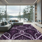 Elegant Plum Damask Filigree Arched Tapestry Rug