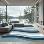 Modern Blue Wavy Layered Abstract Rug