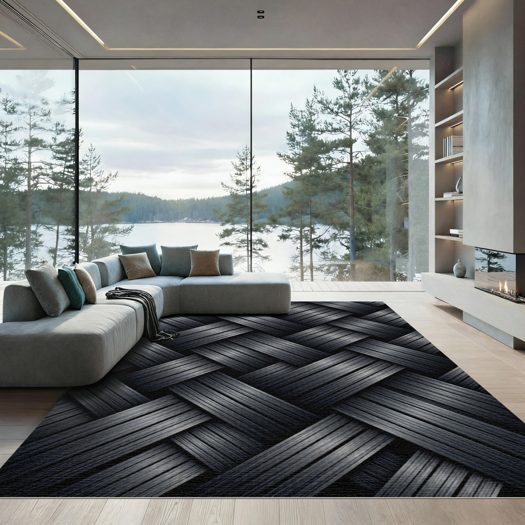 Charcoal Woven Basketweave Texture Rug