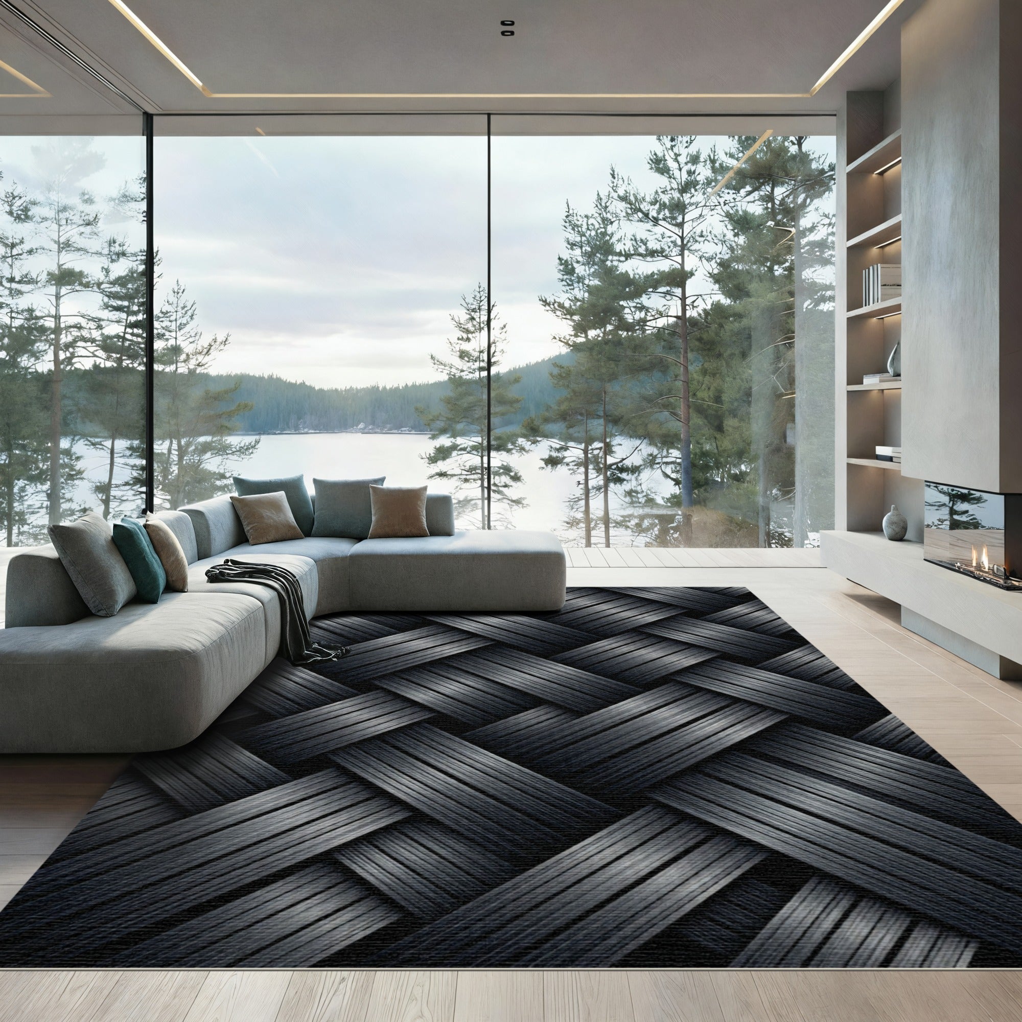 Charcoal Woven Basketweave Texture Rug
