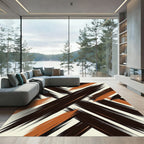 Dark Brown Orange Brush Stroke Lines Rug