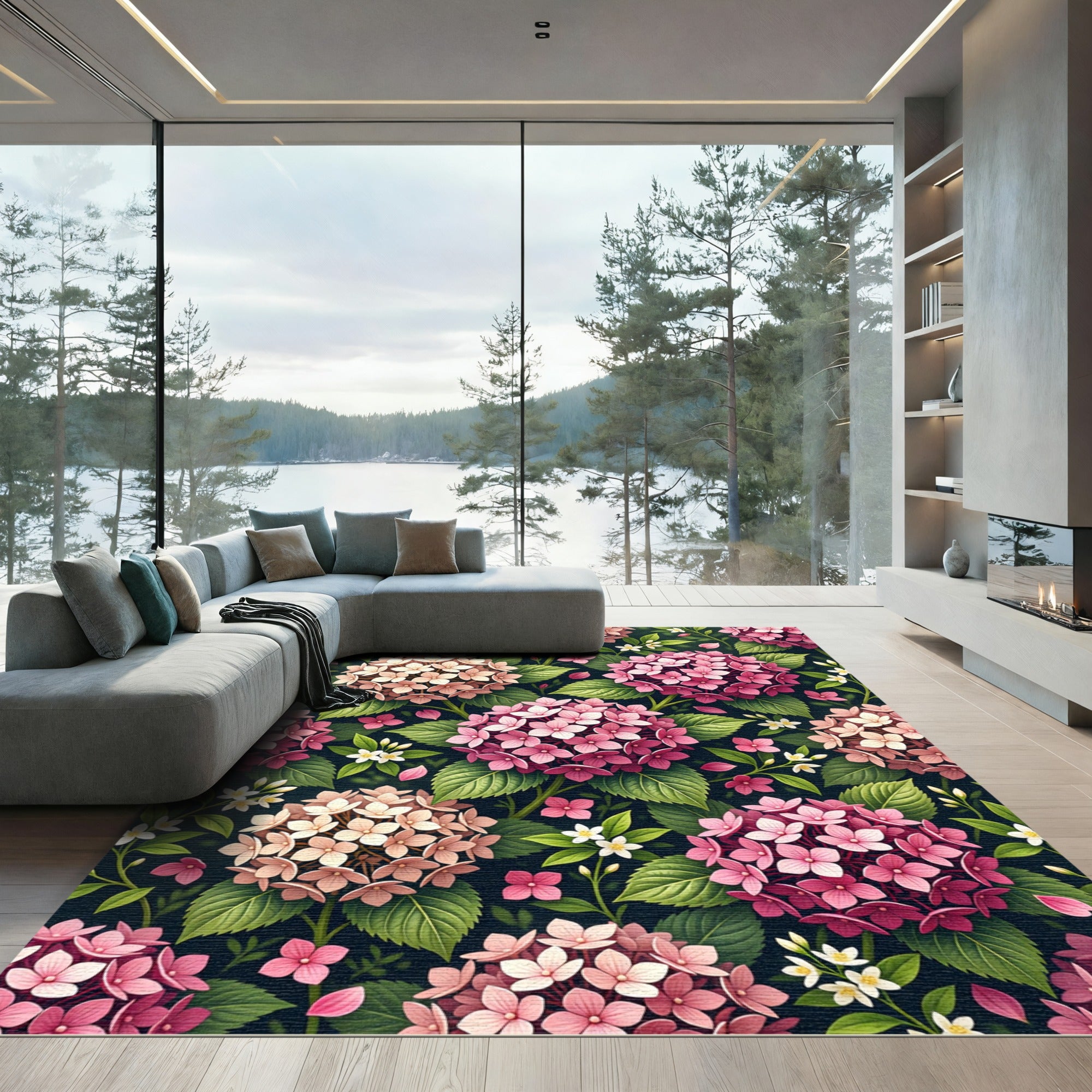 Blush and Pink Hydrangea Floral Garden Rug