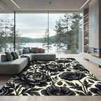 Dramatic Black Garden Floral Arrangement Rug
