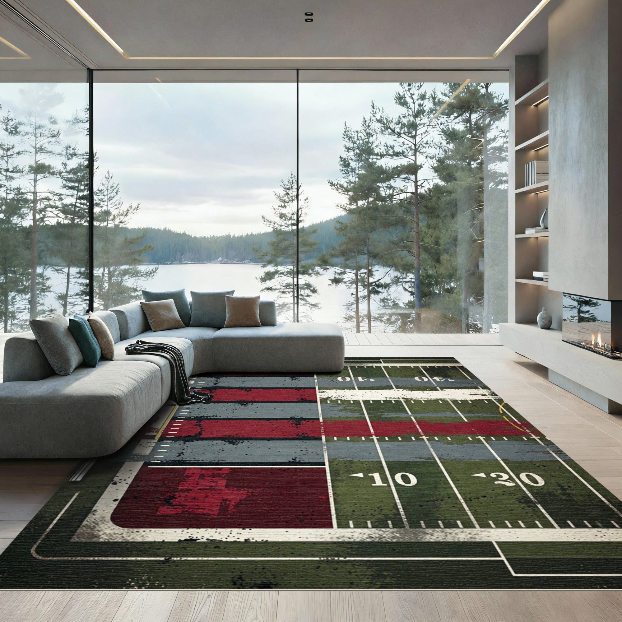 Distressed Grid Iron Field Area Rug