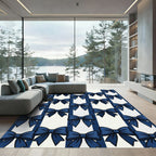 Elegant Navy Blue Bow Striped Rug