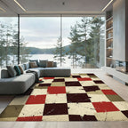 Distressed Checkered Crimson and Earthy Tile Rug