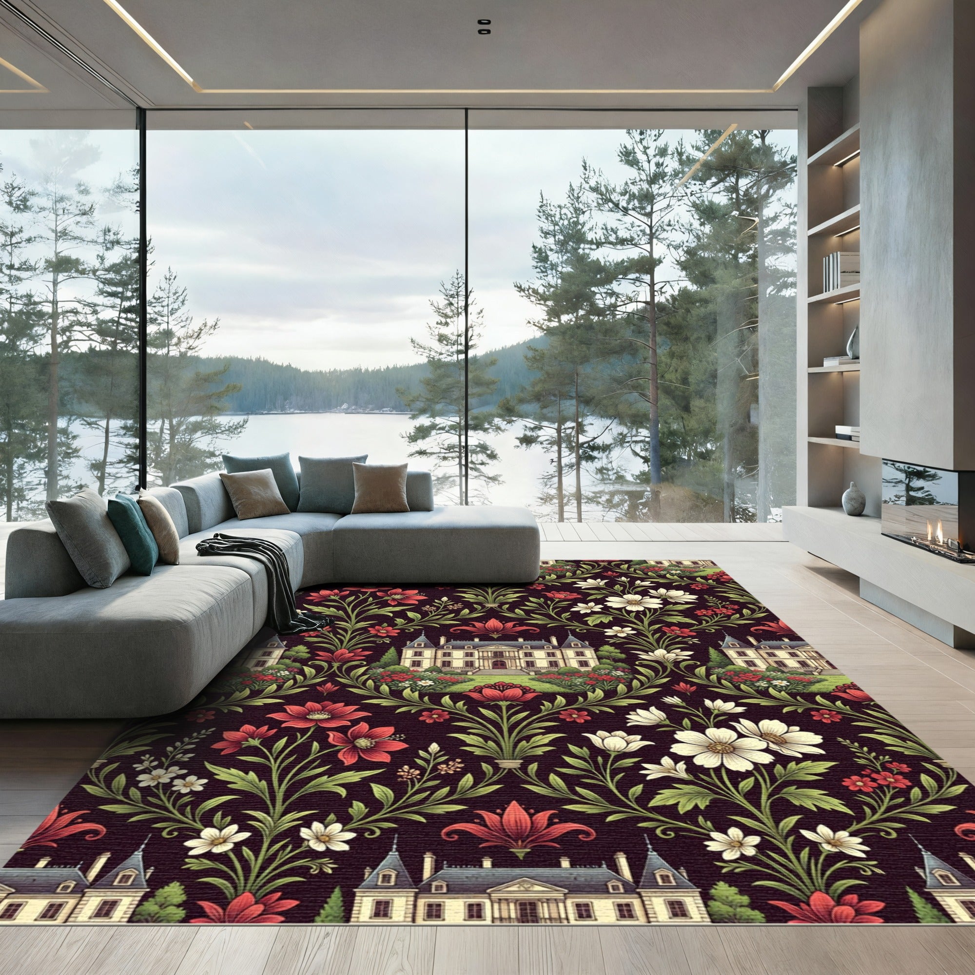 Ornate Chateau Floral Garden Arrangement Rug