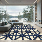 Dark Blue Nautical Knot Grid Rug