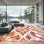 Vibrant Watercolor Flame Medallion Abstract Rug