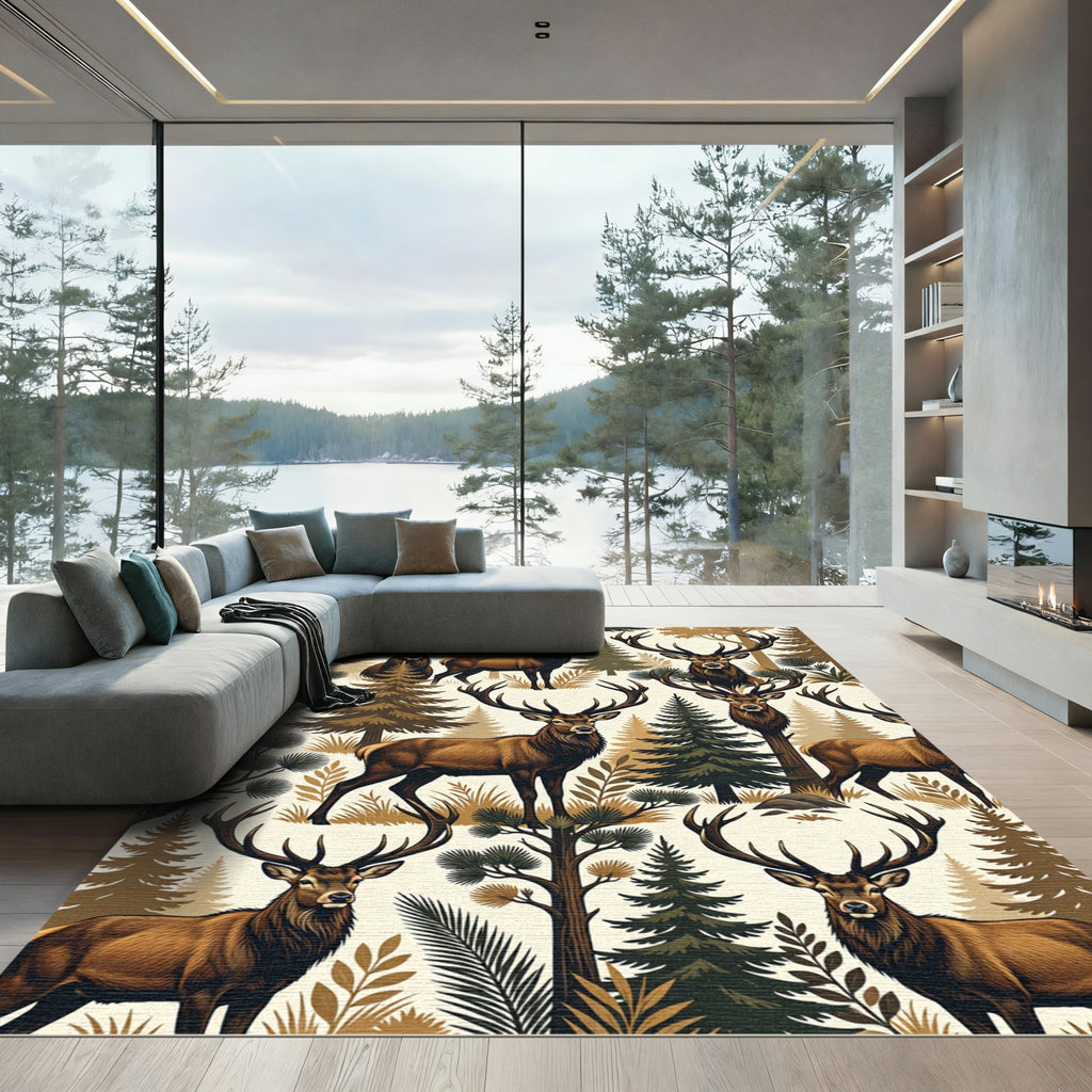 Rustic Forest Elk Woodland Decor Rug