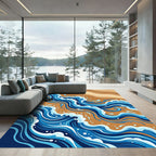 Coastal Blue Ocean Wave Rhythmic Tides Rug