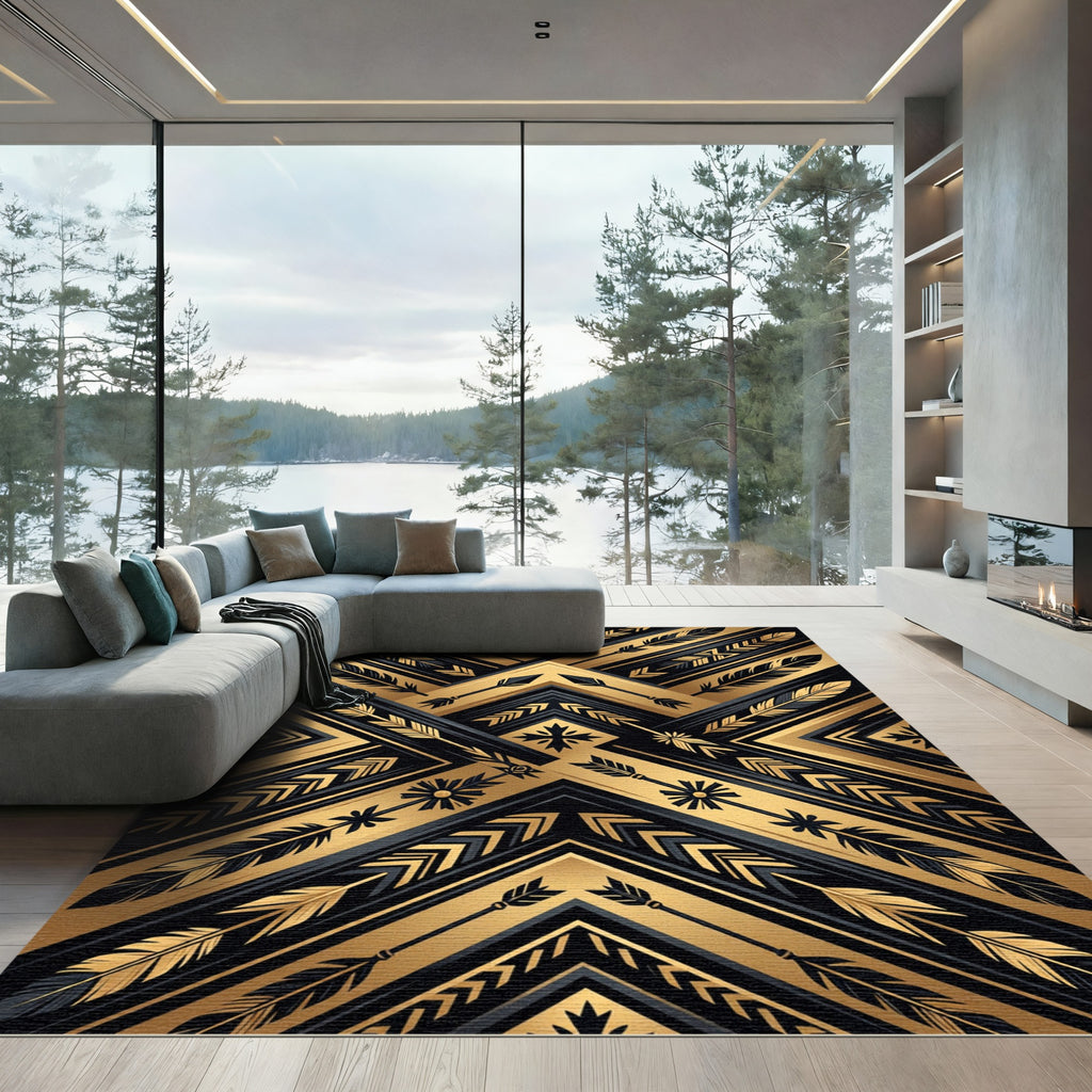 Golden Arrow Geometric Feather Art Rug