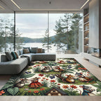 Whimsical Mouse Tea Party Garden Illustration Rug