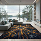 Futuristic Orange Circuit Board Globe Rug