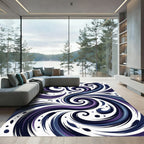 Abstract Swirling Violet and Navy Waves Rug