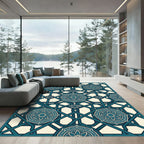 Teal Geometric Intertwined Floral Medallion Rug