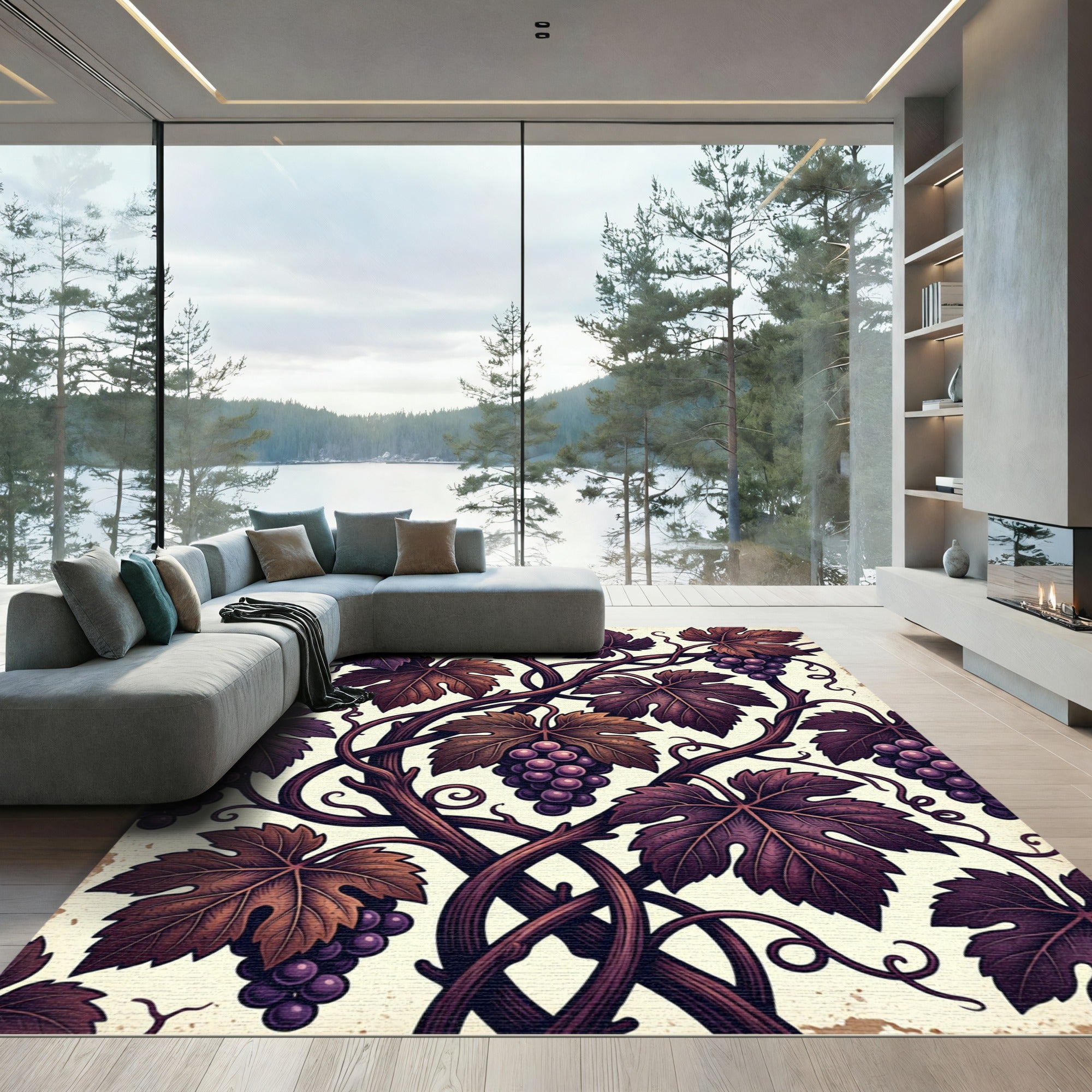 Elegant Purple Grapevine Botanical Illustration Rug
